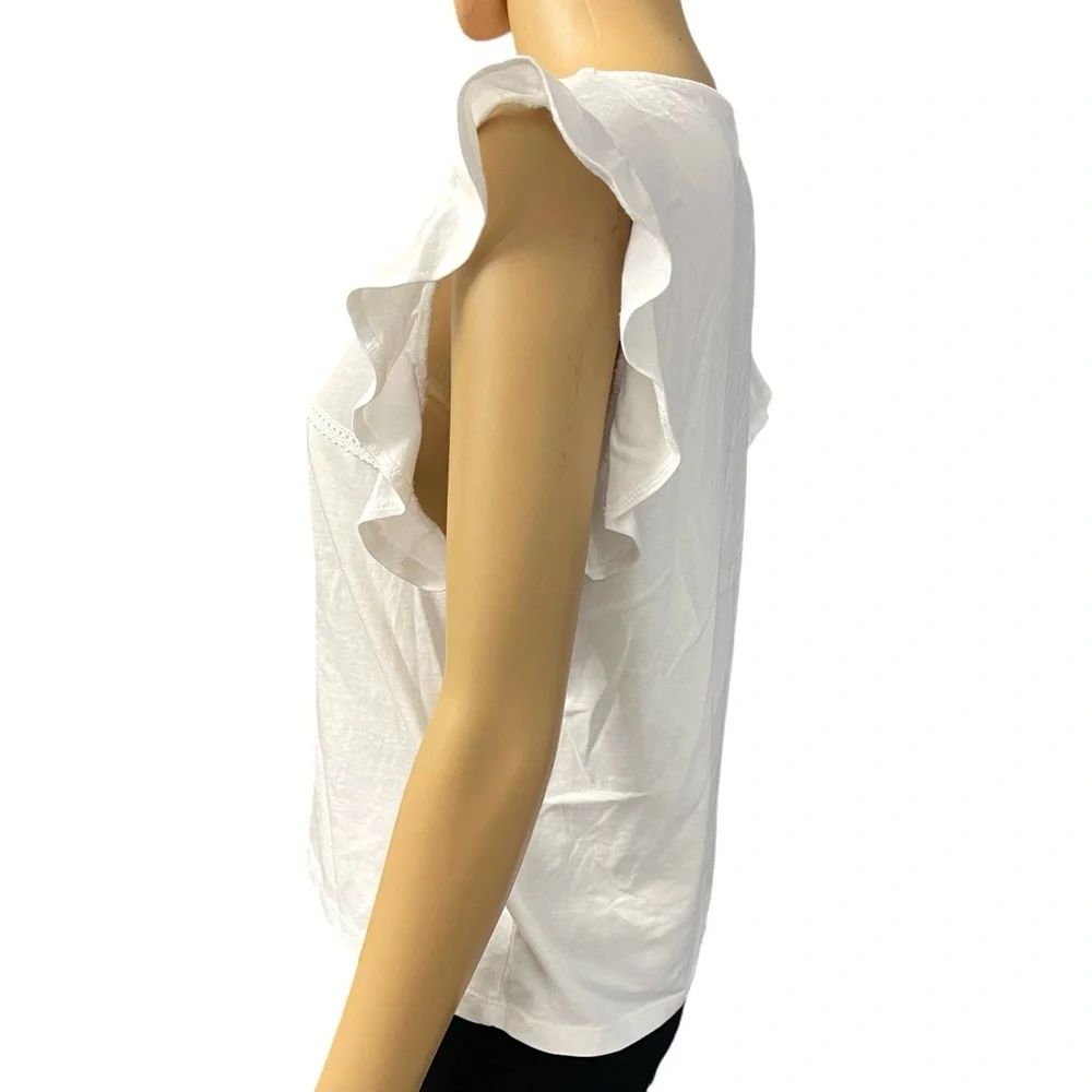ZARA White Ruffle Ribbed top - Picture 3 of 5